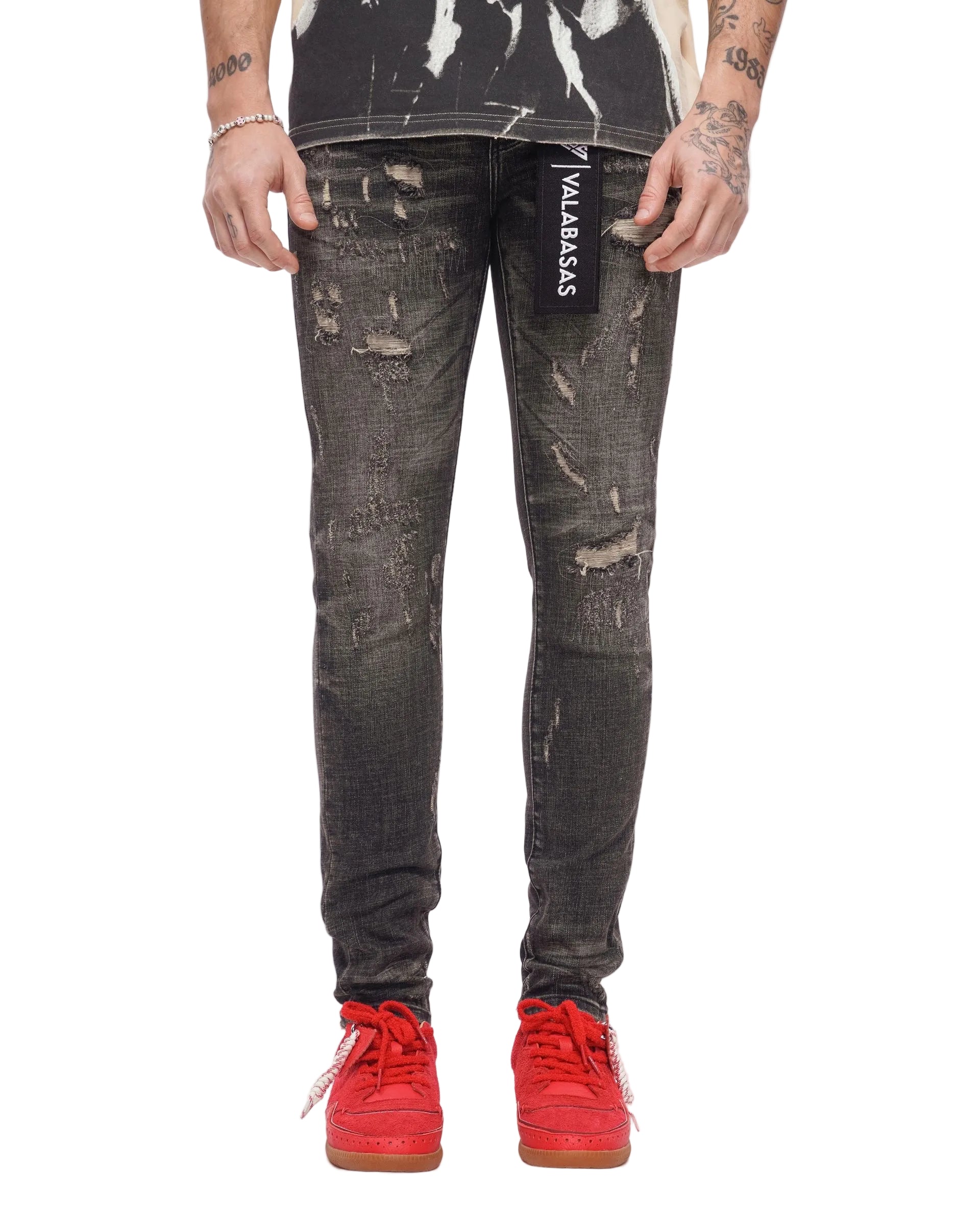 Front View of the Valabasas Collage Skinny Denim