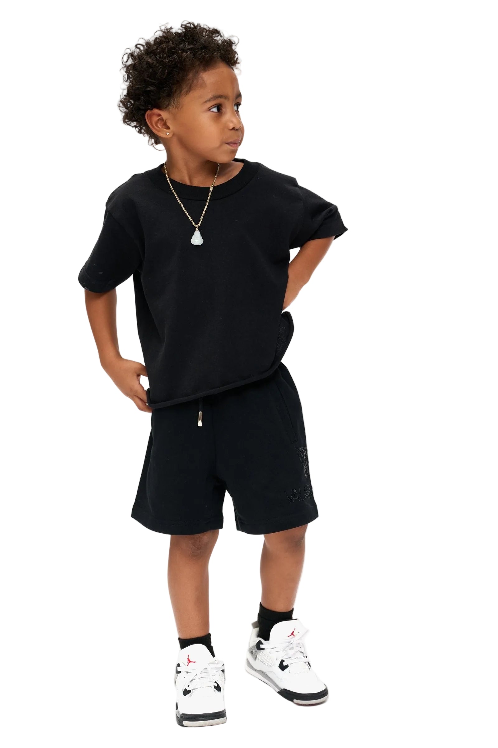 Front Model Pose View of the Valabasas Kids “DUNYA” Shorts