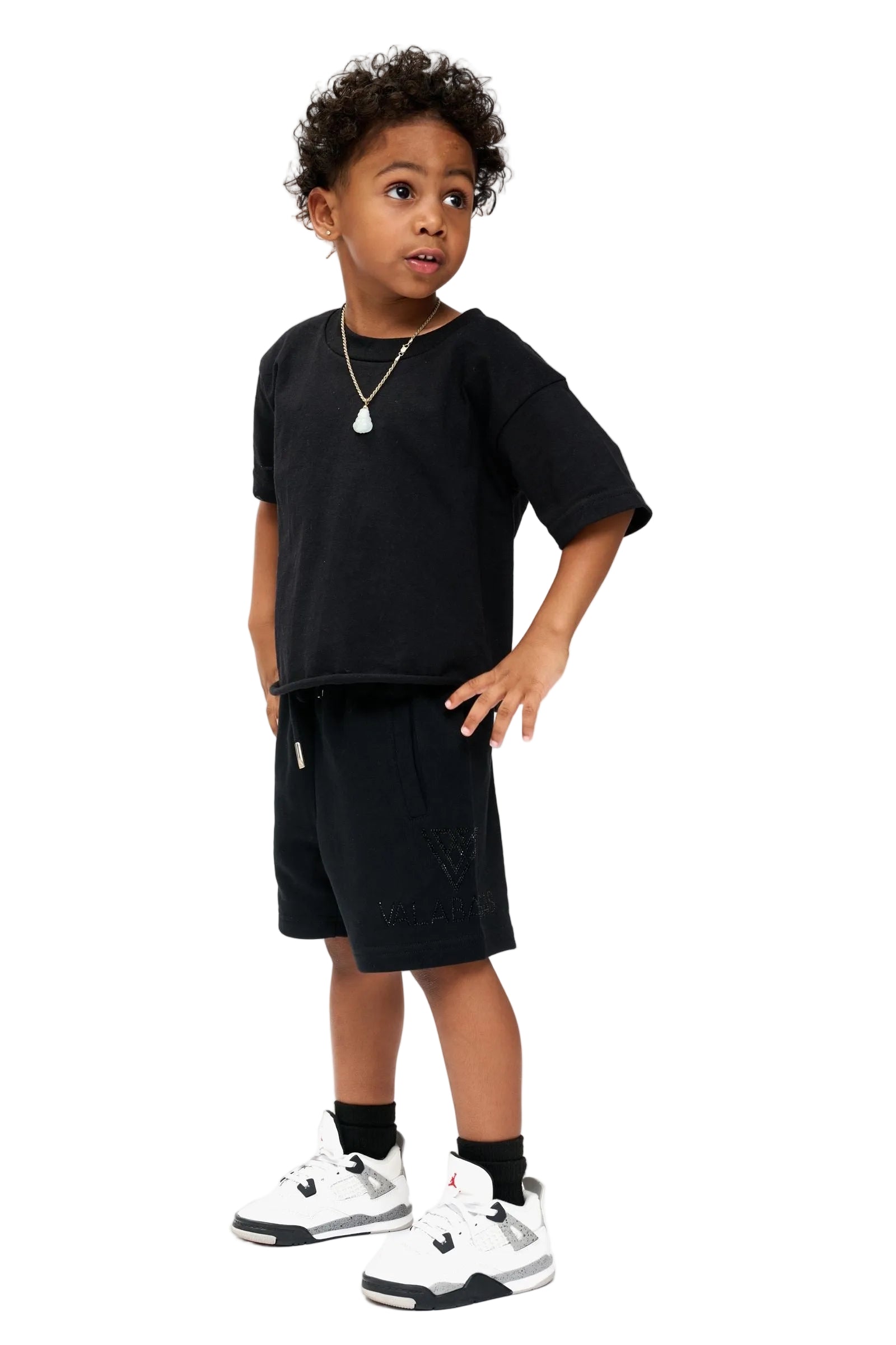 Side Model Pose View of the Valabasas Kids “DUNYA” Shorts