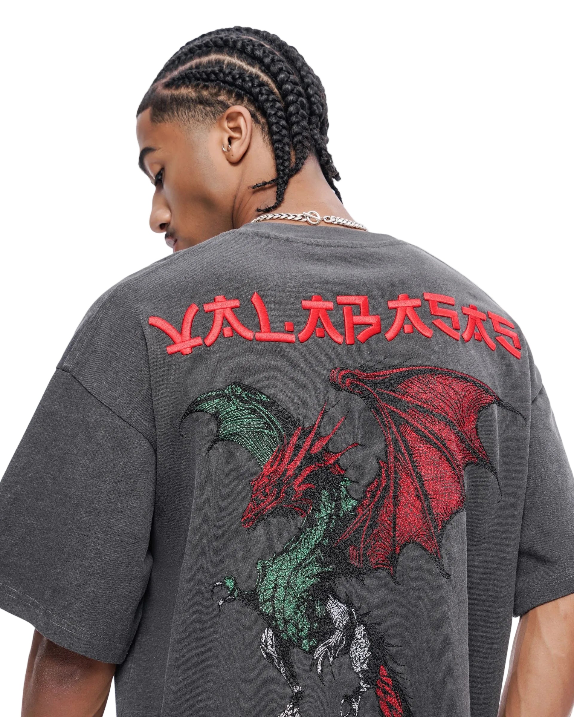 Back View of the Valabasas Kaen Graphic Tee in Dark Grey