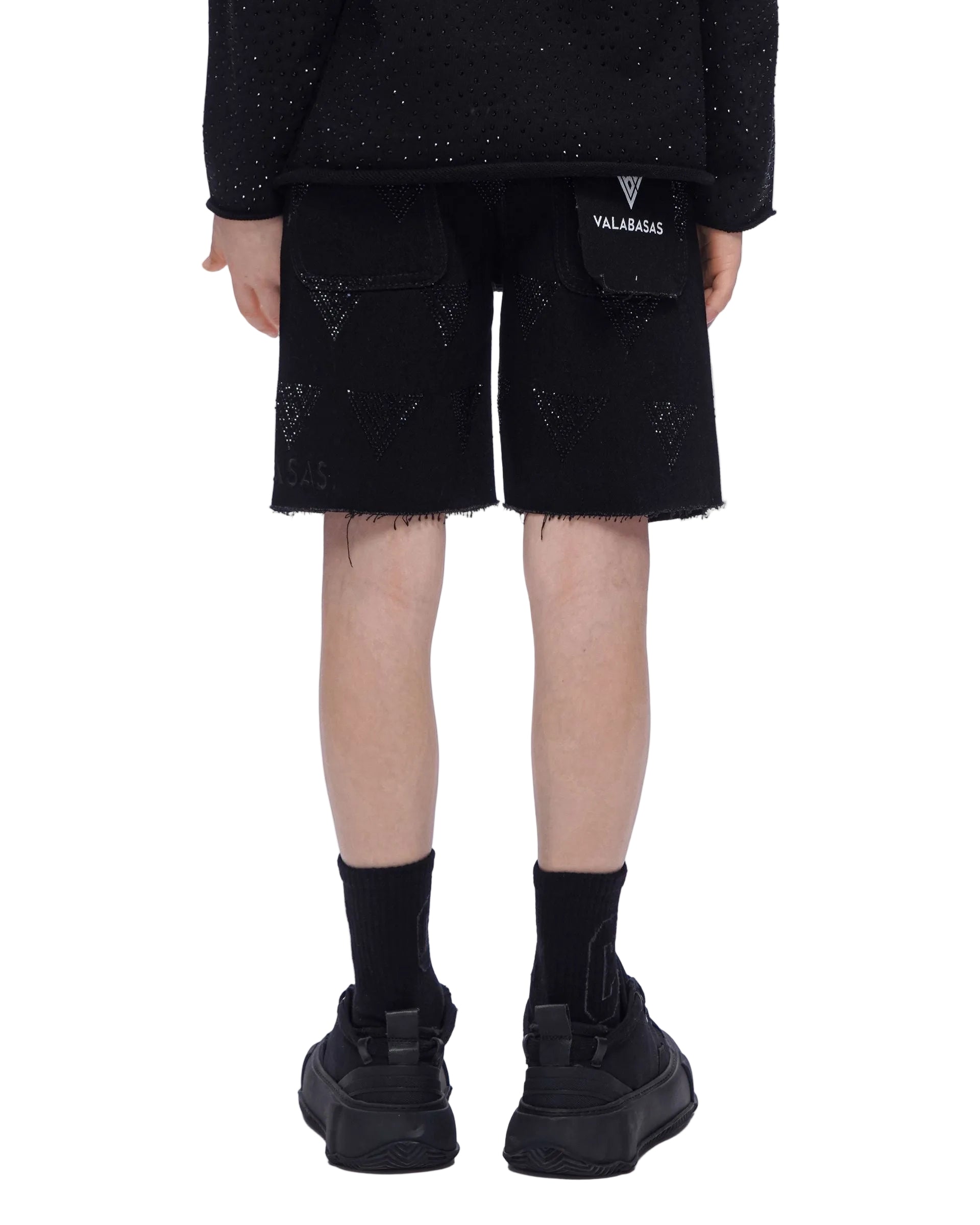 Back View of the Valabasas Kids “PALACE” Denim Shorts In Black