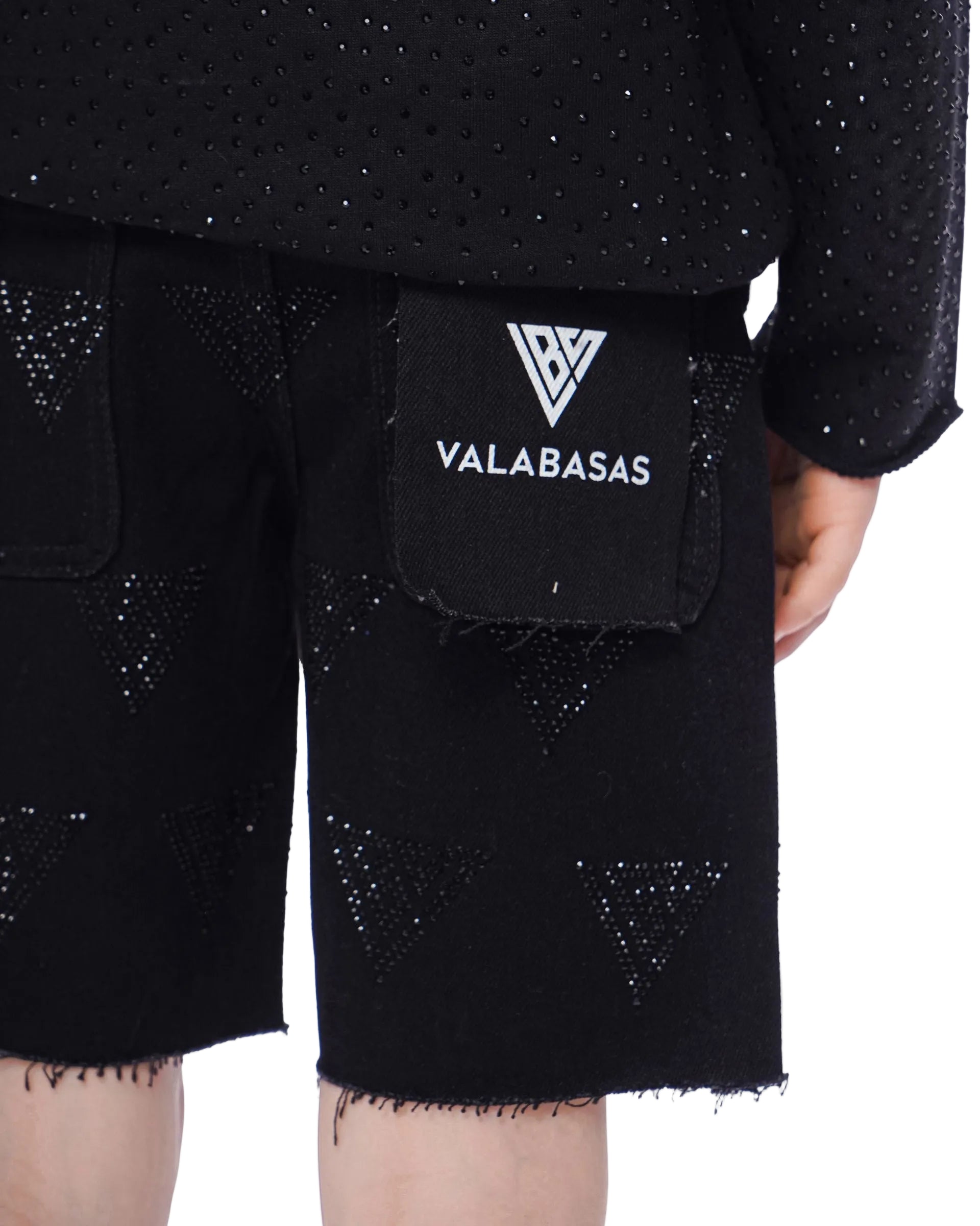 Close Up Back View of the Valabasas Kids “PALACE” Denim Shorts In Black