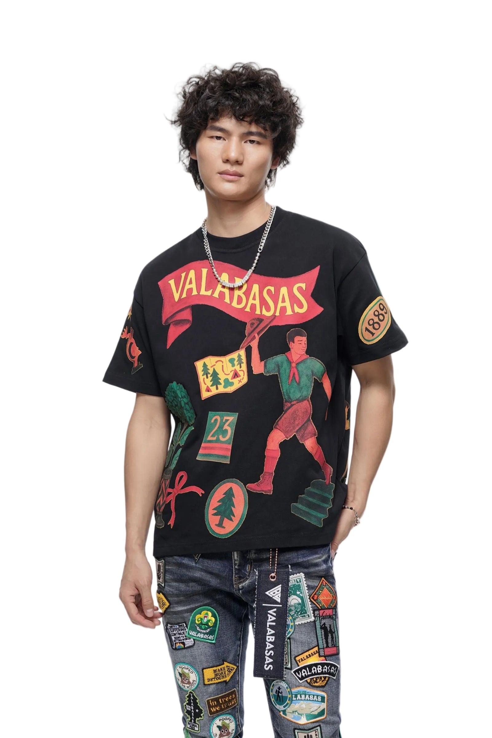 Front View of the "LATITUDE" BLACK T-Shirt by Valabasas