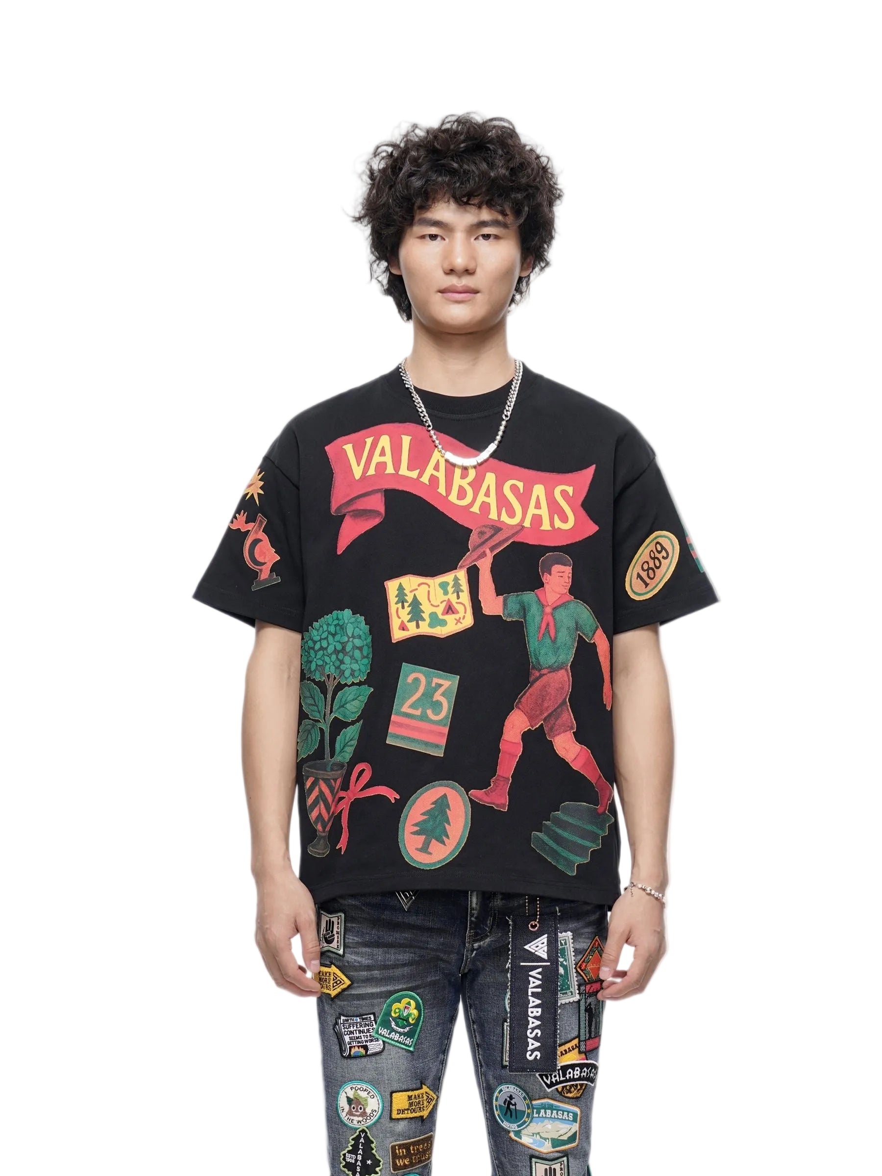 Front View of the "LATITUDE" BLACK T-Shirt by Valabasas