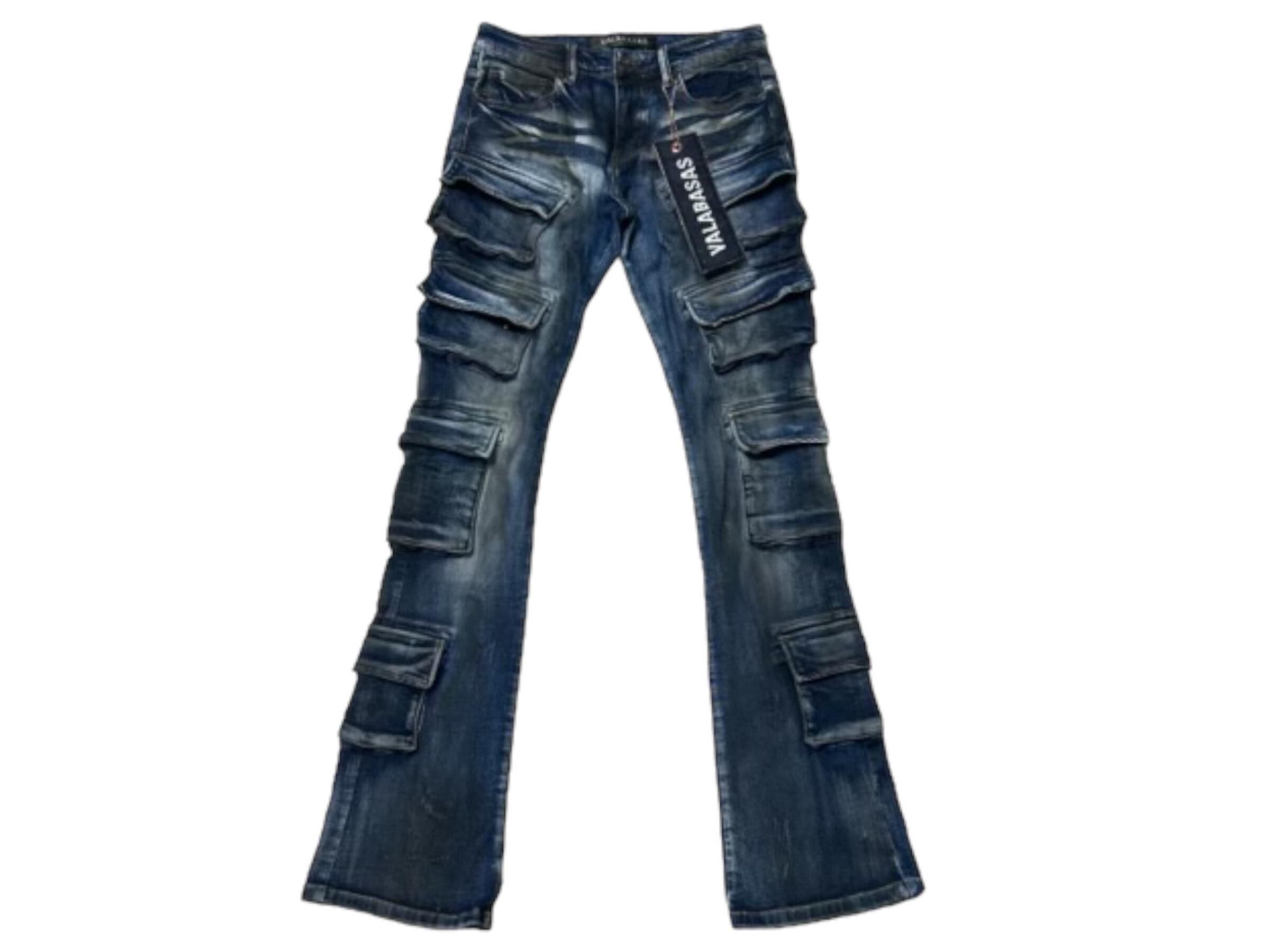 Valabasas 28 / BLUE DIRTY WASH "PINNACLE" FLARED STACKED DENIM