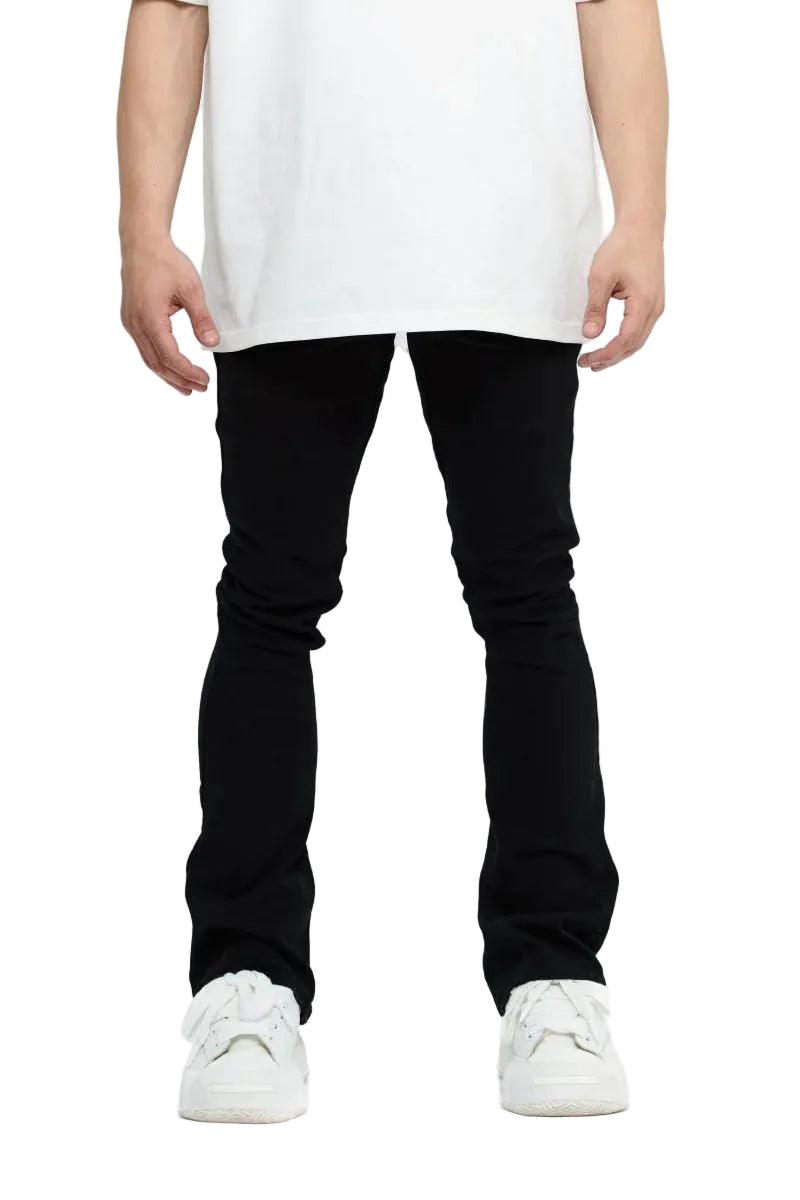 Front Model View of the Valabasas Mr.Stacked - BLACK Jeans