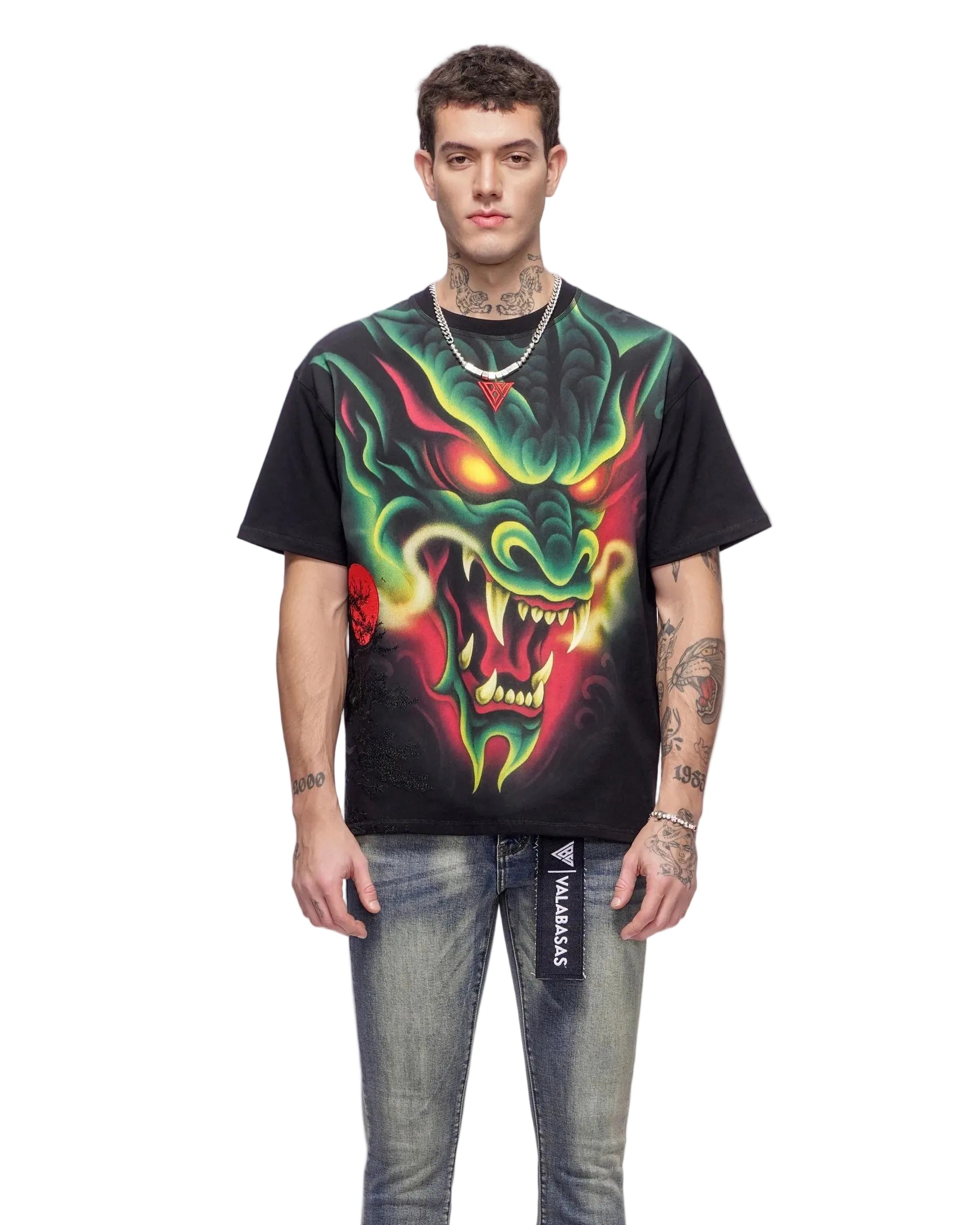 Front View of the Valabasas "Night Serpent" Tee in Black