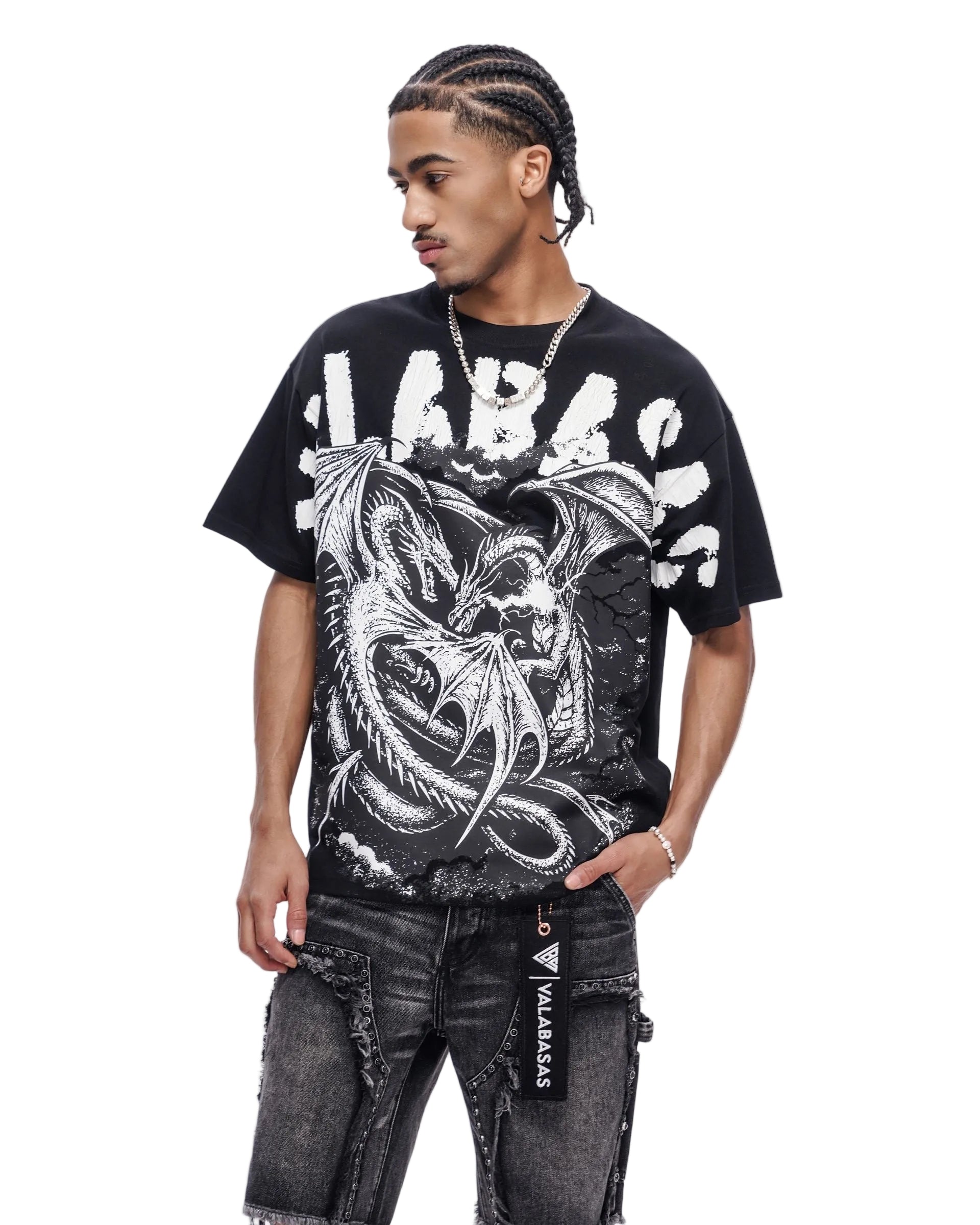 Front View of the Valabasas "NIGHTFORGE" Tee in Black