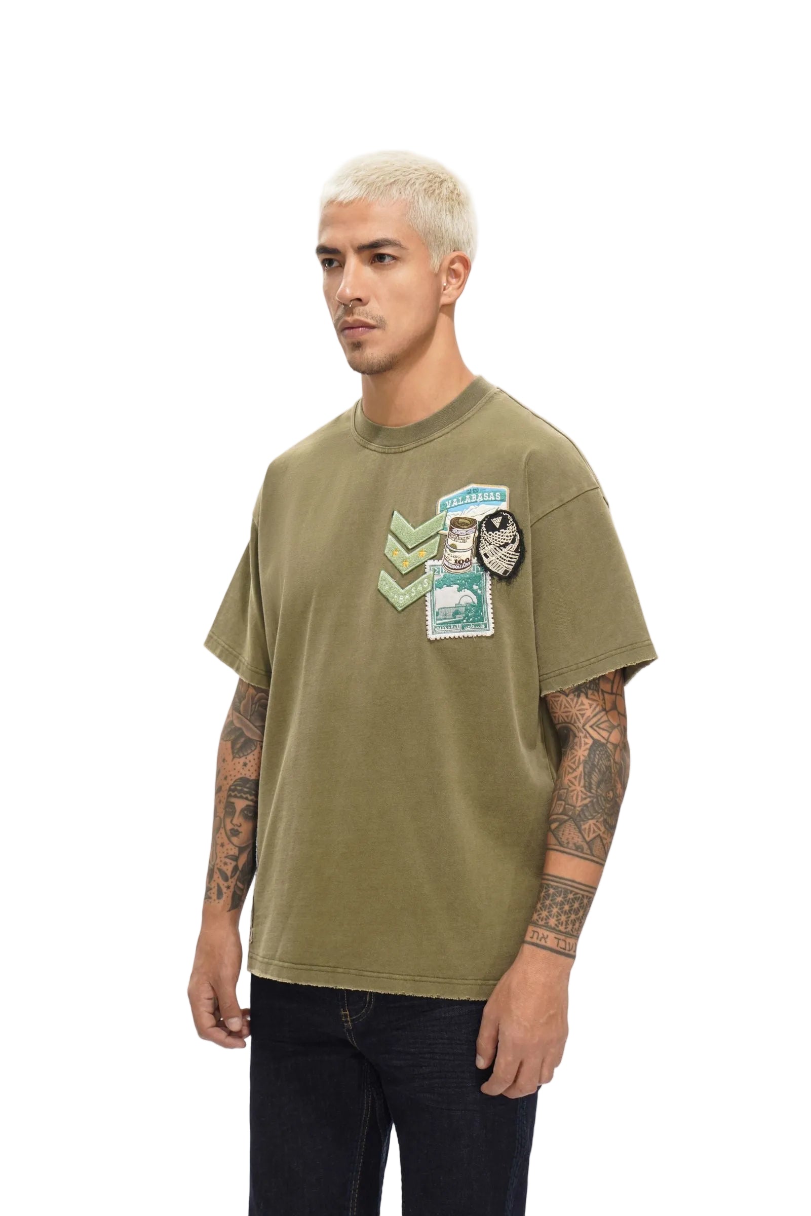 Front View of the "NOMAD" DK GREEN T-Shirt by Valabasas