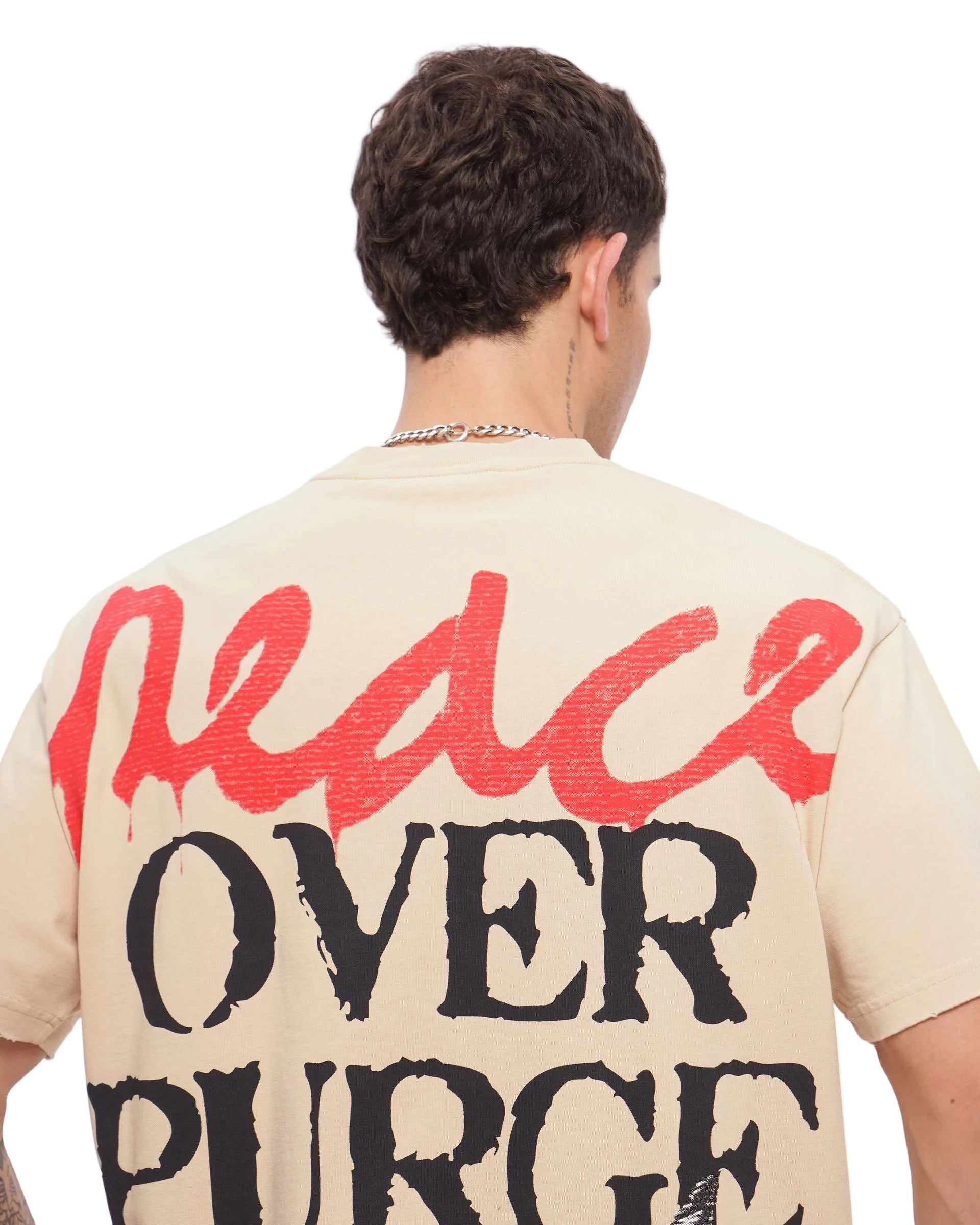 Back Close Up View of the Valabasas "PEACE/PURGE" Graphic Tee