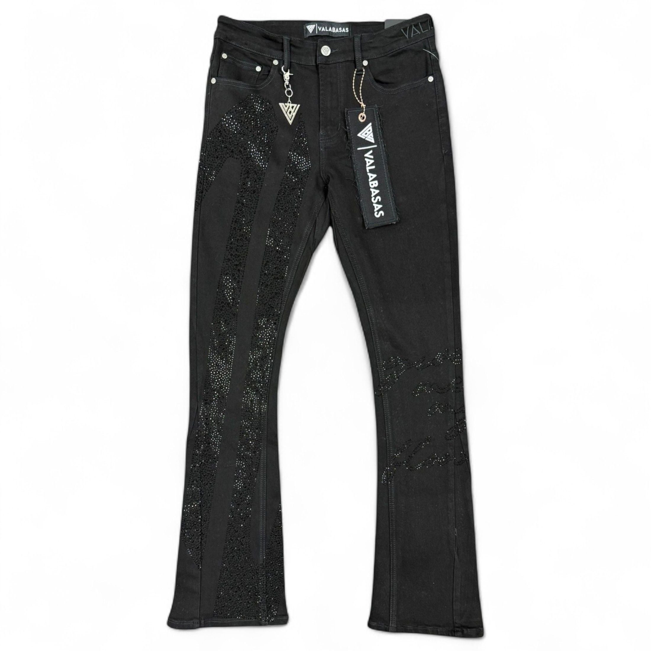 Front Laid Out View of the SCRIPTED STACKED Jeans by Valabasas