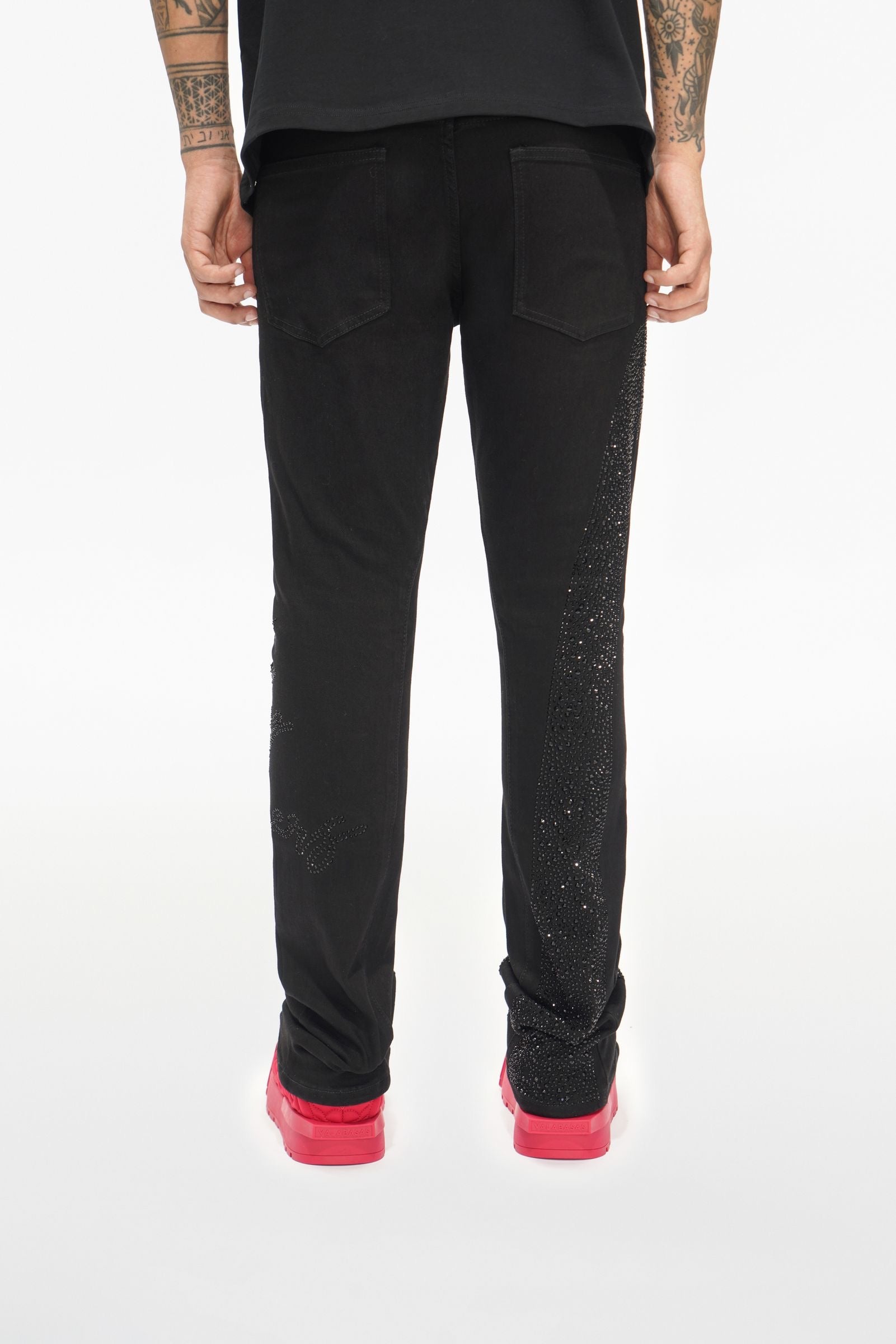 Back View of the SCRIPTED STACKED Jeans by Valabasas