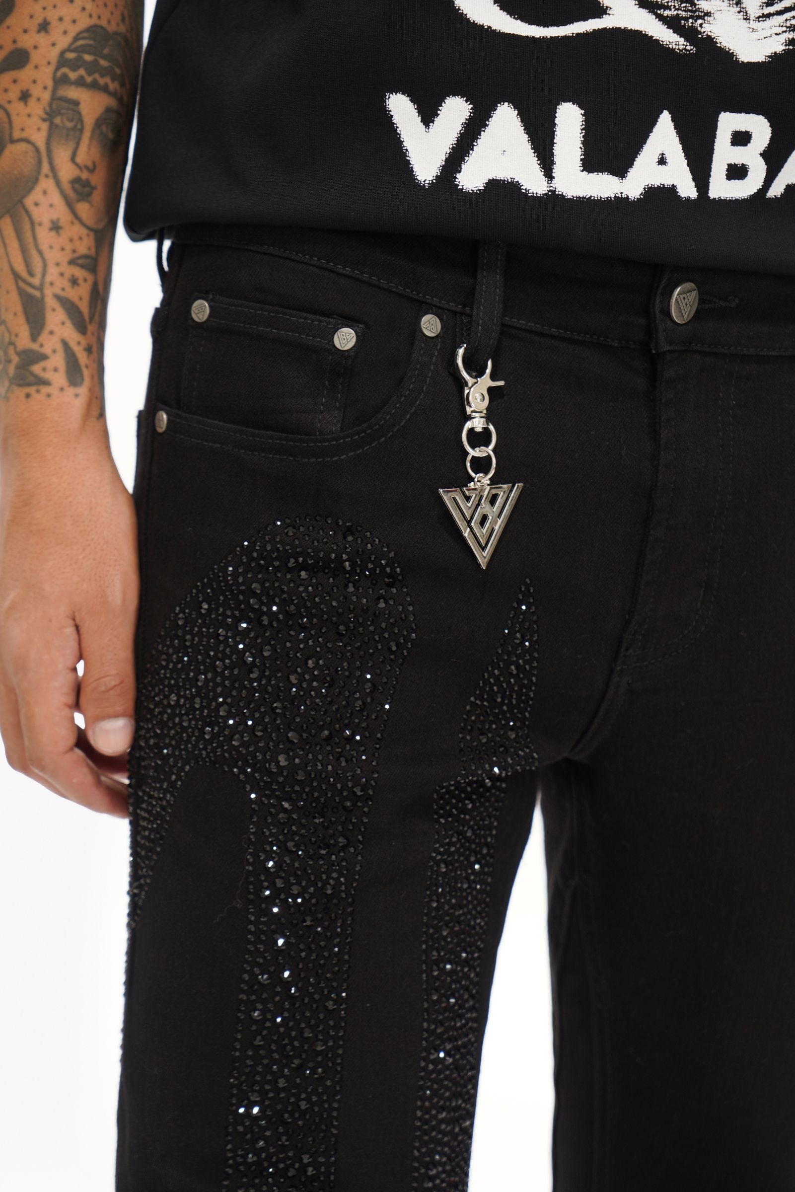 Close Up Pocket View of the SCRIPTED STACKED Jeans by Valabasas