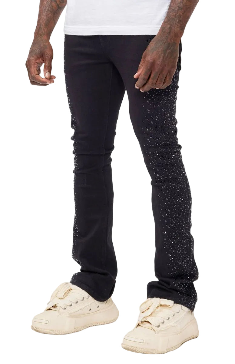 Front Right View of the "Shock" Stacked Jeans by Valabasas