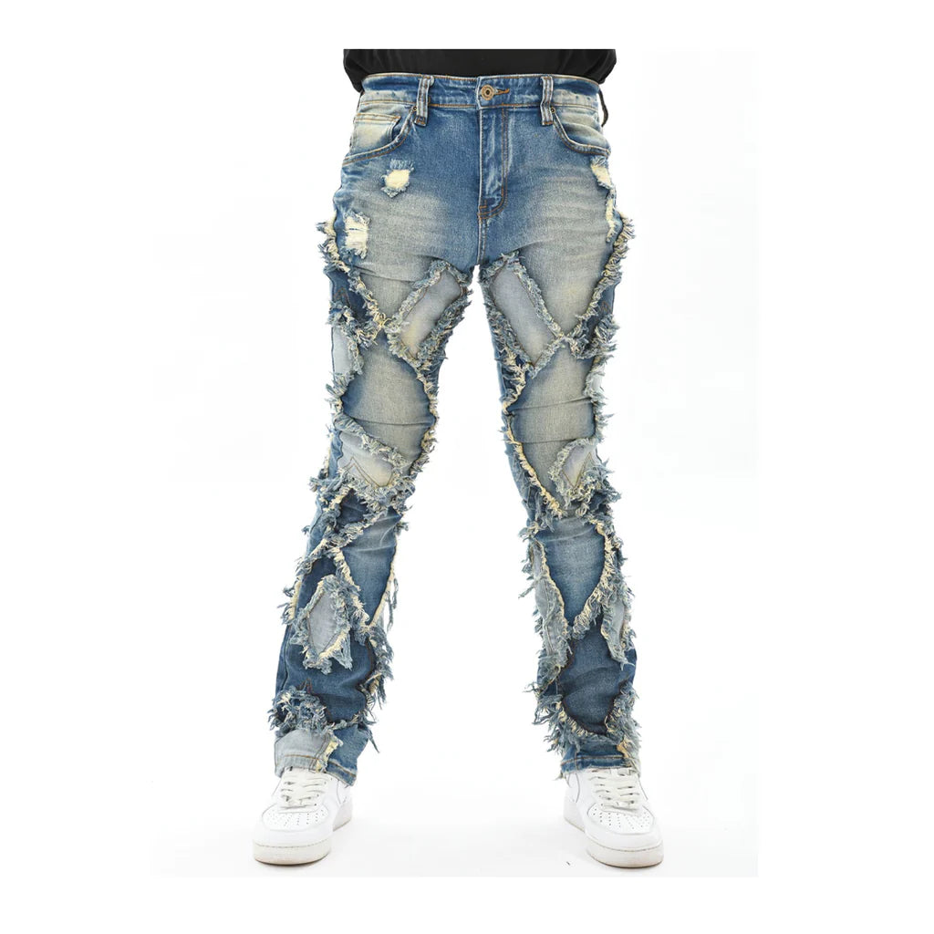 DIAMOND PATCHED DENIM PANTS