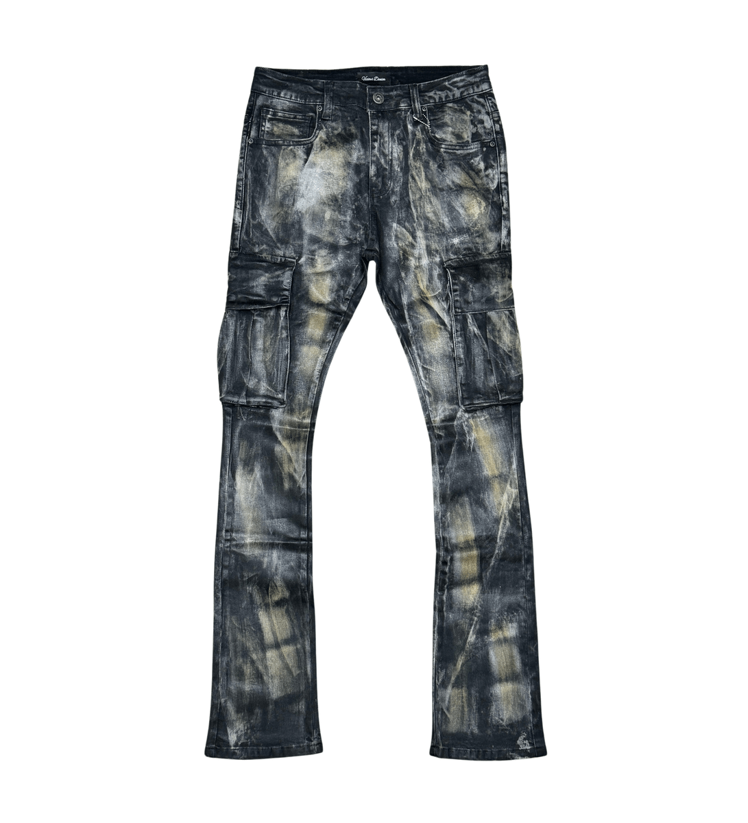 Vicious 30 / BLACK WAX COATED WASHED FLARED DENIM