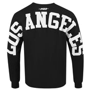Back View of the PRO STANDARD MLB LOS ANGELES DODGERS WINGSPAN MEN'S DROP SHOULDER FLEECE CREWNECK in Black