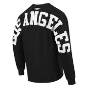 Back Right View of the PRO STANDARD MLB LOS ANGELES DODGERS WINGSPAN MEN'S DROP SHOULDER FLEECE CREWNECK in Black